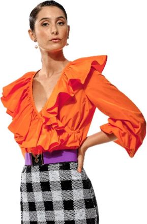 Moskada Gekruiste Ruffle Blouse - 44 - Dames - Blouses - Oranje - 2XL - Overhemden