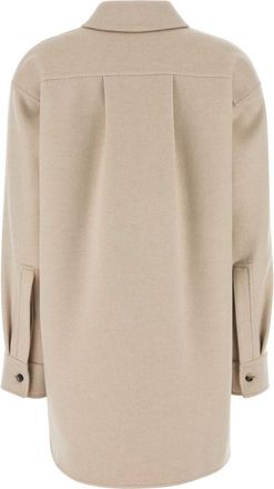 Loewe Womens Wool-Cashmere Flannel Overshirt Beige Shirt