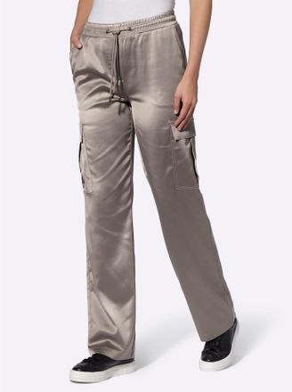 Heine Cargohose HEINE, Damen, Gr. 34, Normalgr&ouml;ssen, grau (taupe), 97% Polyester, 3% Elasthan, unifarben, Hosen Cargohose