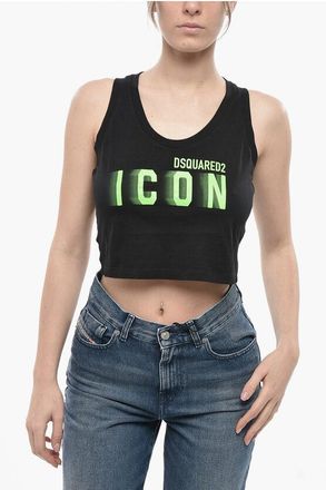 Dsquared2 ICON Solid Cotton Cropped Top With Fluorescent Logo size Xs