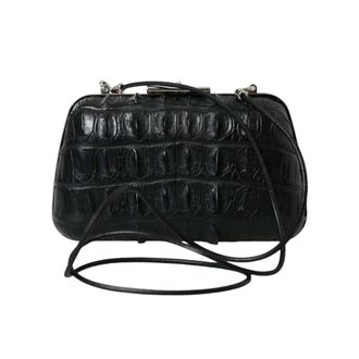Balenciaga Black Exotic Skin Leather Shoulder Crossbody Box Clutch Bag Crocodile
