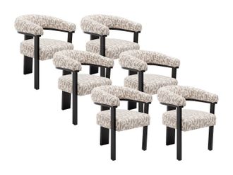 Vente-Unique Conjunto de 6 sillas con reposabrazos en tela texturizada bicolor y madera de hevea negra - Crema y topo - LIVELIA de Pascal Morabito