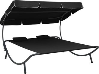 vidaXL Tumbona De Jard&iacute;n Con Toldo Y Cojines Negro Vidaxl