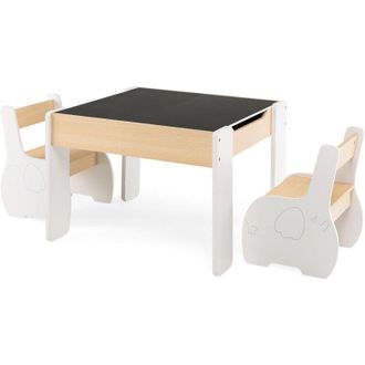 Costway Costway - 4 En 1 Juego De Mesa Y Silla Infantil, Mesa Infantil De Madera Con 2 Sillas, Manualidades, Dibujo, Lectura, Mesa Escritorio Infantilcon Alma