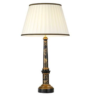 Loops Single Table Lamp Ivory with Black & Gold Trim Shade LED E27 60w Bulb d00460