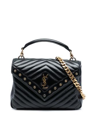 Saint Laurent 2017 Medium Chevron Studded Calfskin Monogram College satchel - women - Calf Leather - One Size - Black