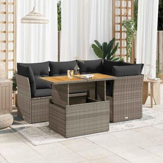 vidaXL Vidaxl - Juego De Sof&aacute;s Jard&iacute;n Con Cojines 5 Pzas Rat&aacute;n Sint&eacute;tico Gris