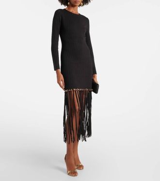 SIMKHAI Sharron Fringed Midi Dress In Black