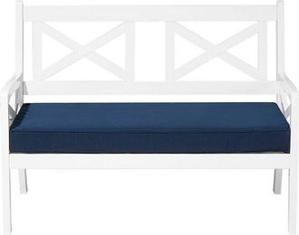 Beliani Beliani - Banco De Jard&iacute;n Blanco De Madera De Acacia Con Coj&iacute;n De Asiento Azul 2 Plazas Baltic