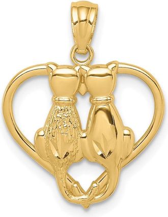 Diamond2Deal 14k Yellow Gold Sitting Cats in a Heart Pendant