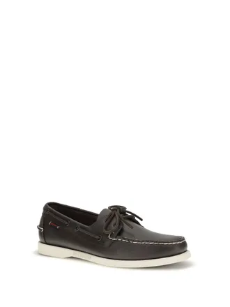 Sebago Mens Loafers Docksides Portland Dark Brown Calf Leather Lace-Up Shoes Flat