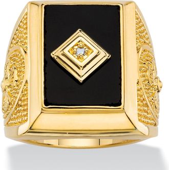 Palm Beach Jewelry Mens Genuine Black Onyx and Diamond Accent Gold-Plated Textured Cross Ring