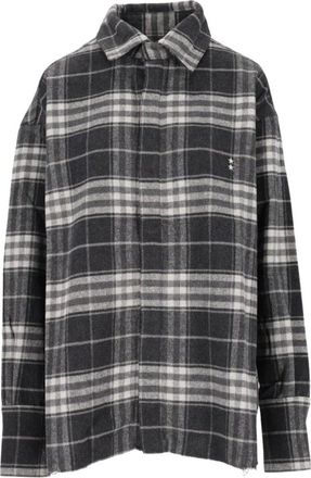Icon Denim Los Angeles Overhemden, Dames, Grijs, XS, Katoen, Katoenen Flanellen Shirt