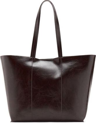 Mango Large Leather Shopper Bag in Chocolate at Nordstrom