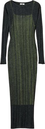 Twinset Abito lungo fitted in maglia a costine - Dames - Kleedjes - Zwart - M - Kleedjes