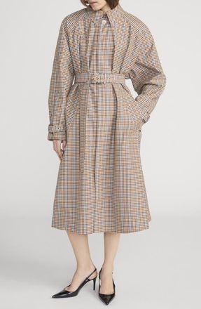 Frame Denim The Plaid Belted Coat in Mocha Check at Nordstrom, Size X-Small