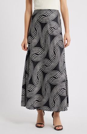 Anne Klein Bias Cut Pull-On Midi Skirt in Anne Black/White Dove at Nordstrom, Size X-Large