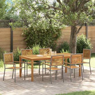 vidaXL Conjunto De Comedor De Jard&iacute;n 7 Pcs Gris Polirat&aacute;n Vidaxl
