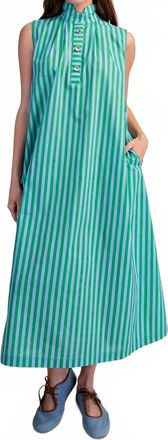 Glam Midi Stripe Shirt Dress In Green