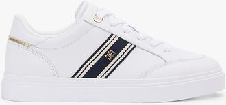 Tommy Hilfiger Womens Webbing Stripe Leather Cupsole Sneaker - White - US 6.5 / EU 37