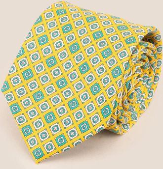 Oswin Hyde Mens Yellow Motif Print Silk Tie