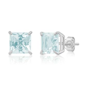 MAX + STONE 14k Yellow or White Gold 7mm Princess Cut Gemstone Square Stud Earrings