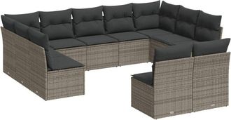 vidaXL Set De Sof&aacute;s De Jard&iacute;n 11 Pzas Y Cojines Rat&aacute;n Sint&eacute;tico Gris Vidaxl