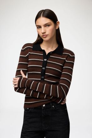 Ganni Mixed Polo Shirt in Striped Merino - Size XXS Wool