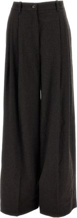 Ralph Lauren Collection Taupe Grey Melange Clarice Pleated Wool Straight-Leg Pants