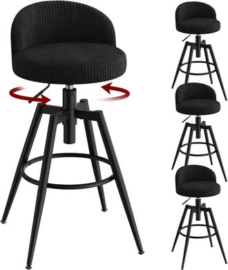 Woltu Woltu Juego De 4 Taburetes De Cocina De Pana Regulables En Altura, Taburete De Barcon Reposapi&eacute;s Met&aacute;lico, Para Isla De Cocina/restaurante, Negro