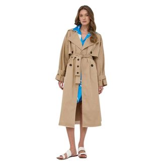 Beatrice .B Jassen, Dames, Beige, M, Katoen, Double-breasted Trenchcoat met rafelranden