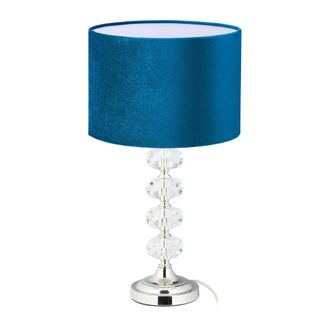 Relaxdays L&aacute;mpara Mesita De Noche, Terciopelo Y Cristal, 47 X 26 Cm, Rosca E14, Luz Sobremesa, Sal&oacute;n, Escritorio, Azul - Relaxdays