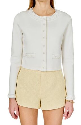 endless rose Flower & Bead Trim Cardigan in Off White at Nordstrom, Size X-Small