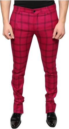Dolce & Gabbana Roze geruite wollen skinny broek - Heren - Slim Fit Broeken - Roze - M - Wol - Broeken