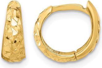 Diamond2Deal 14K Yellow Gold Polished and Diamond-cut Huggie Hoop Earring
