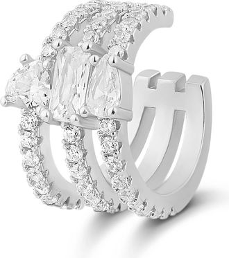SHYMI Multi Shape Single Pav&eacute; Ear Cuff -.925 Sterling Silver, 14K Gold-Plated, Cubic Zirconia Detailing, Lightweight, Day to Night