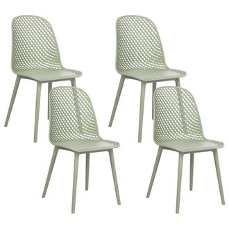 Beliani Beliani - Conjunto De 4 Sillas Moderno De Comedor Minimalista Asiento Sint&eacute;tico Verde Patas Dise&ntilde;o Abierto Red Respaldo Emory