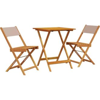 vidaXL Juego De Bistro De 3 Piezas Tela Y Madera Maciza Taupe Vidaxl
