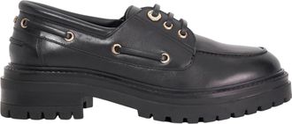 Dune London Dames-bootschoenen van Venetiaans leer met vetersluiting (Zwart)