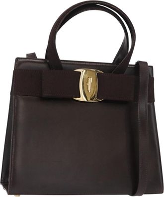 Ferragamo Convertible Vara Bow Tote Leather Brown Leather Handbag (Pre-Owned)