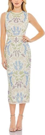 Mac Duggal Sleeveless Sequined High Neck Tea Length Dress in Ivory Multi at Nordstrom, Size 12
