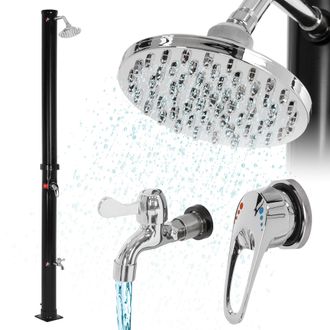 ML Design Ml-design Ducha Solar De Jard&iacute;n Negra 20l 210cm Agua Caliente Hasta 60&deg;c Sin Electricidad Con Conexi&oacute;n Para Manguera Moderno Elegante Cabezal Ducha De