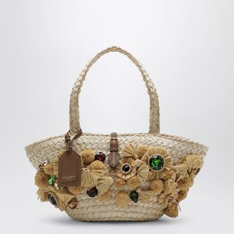 Dolce & Gabbana Capri coffa bag in straw, natural and caramel