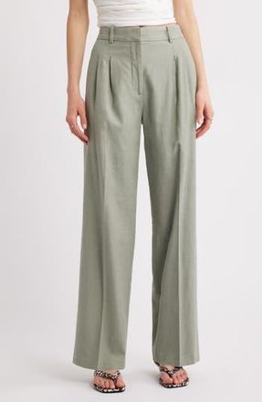 Open Edit Everyday Linen Blend Pants in Green Halo at Nordstrom Rack, Size 12