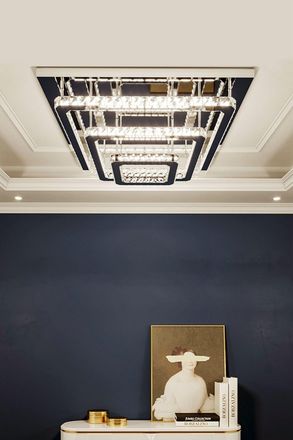 Living and Home Square Large-size Glamorous Crystal LED Ceiling Light in Silver