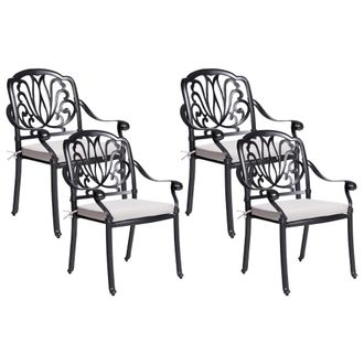 Beliani Conjunto De 4 Sillas De Jard&iacute;n Negras Aluminio Con Cojines Estilo Vintage Ancona