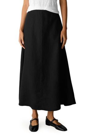 Eileen Fisher A-Line Organic Linen Midi Skirt in Black at Nordstrom, Size X-Large