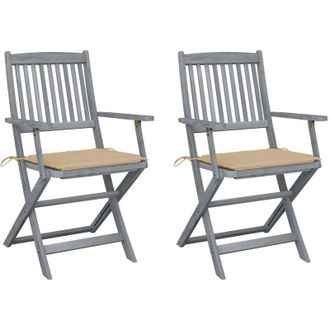 vidaXL Sillas Al Aire Libre Plegables Con Coj&iacute;n 2 Pcs Acacia Masiva - 207206