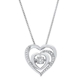 MAX + STONE Dancing Diamond Heartbeats Heart Pendant Necklace in 925 Sterling Silver (1/8 ct. tw.), 18