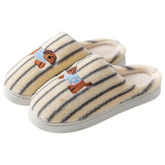 Generic Cute House Slippers Women Stripe Fuzzy Memory Foam Slippers Ladies Slip on Sole Bedroom Cloud Shoes Indoor Outdoor Anti-Skid Shoes with Fleece Lined (